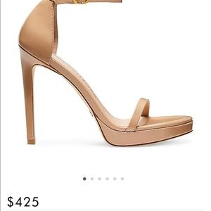 Stuart Weitzman Nudist Disco Sandal In Adobe Beige Patent Leather